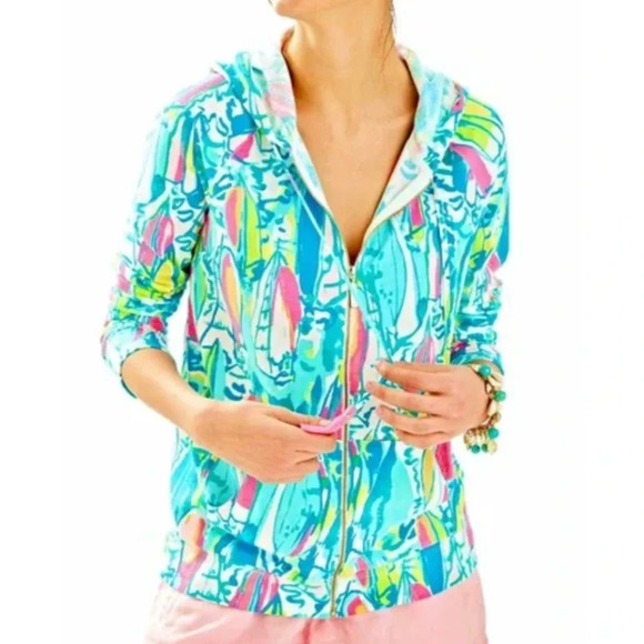 Lilly Pulitzer Beach and Bae Fleece Hoodie Jacket  Size XS Pink Sailboat… - Picture 1 of 7
